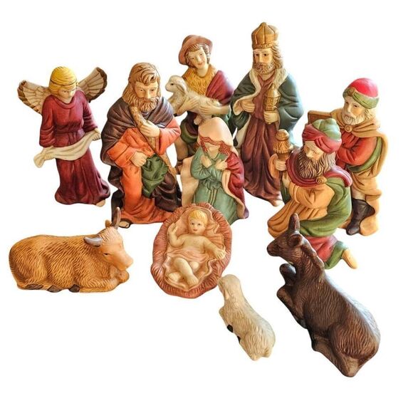11 piece hand painted ceramic Nativity Scene Christmas Jesus - Picture 1 of 14